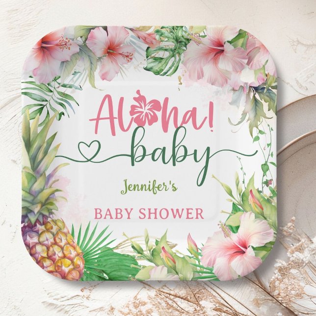Aloha Baby Dusche Tropical Luau Girl Pink Pappteller (Von Creator hochgeladen)