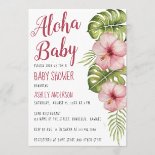 Aloha Baby Dusche tropische Flora Wasserfarbe Rosa Einladung