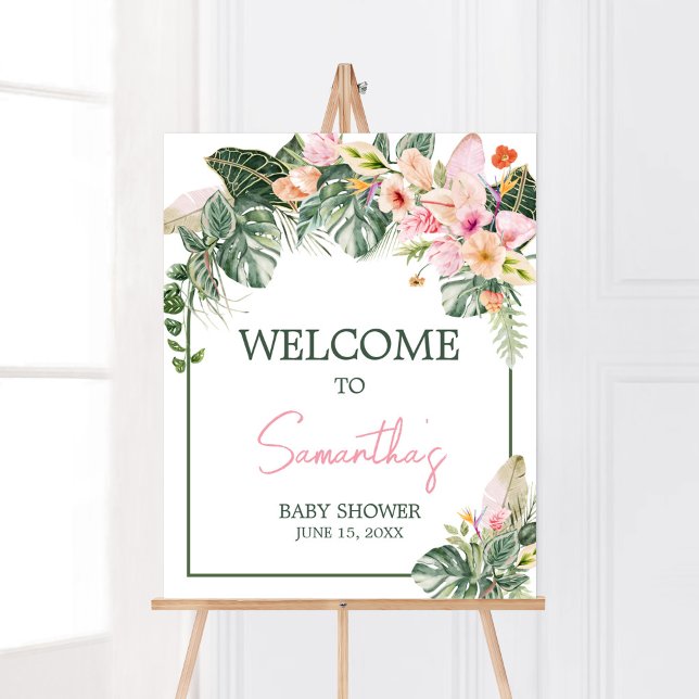 Aloha Baby Dusche Willkommen Poster (Aloha Pink Hawaiian Baby Shower Welcome Sign)