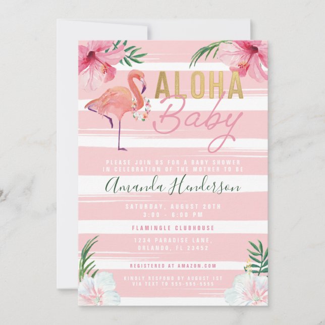Aloha Baby Flamingo Baby Shower Einladung, Einladung (Vorderseite)