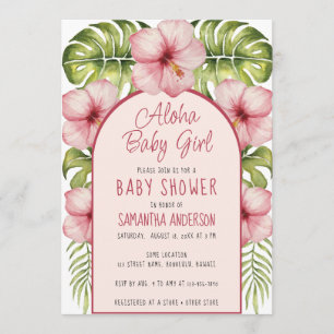 Aloha Baby Girl Tropischer Shower Blumenaquarell Einladung