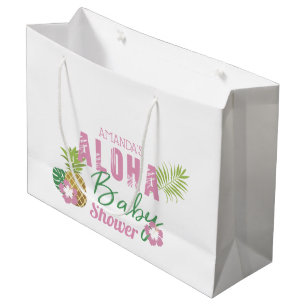Aloha Baby Pink & Green Tropical Girl Baby Dusche Große Geschenktüte