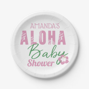 Aloha Baby Pink & Green Tropical Girl Baby Dusche Pappteller