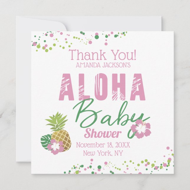 Aloha Baby Pink Green Tropical Pineape Vielen Dank Dankeskarte (Vorderseite)
