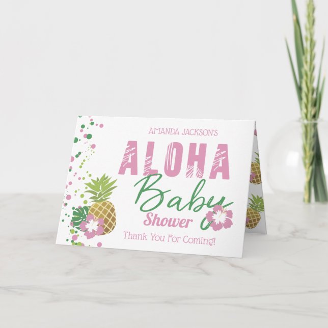Aloha Baby Pink & Green Tropical Pineapse Foto Dankeskarte (Vorderseite)