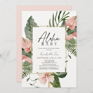 Aloha Baby Pink Tropical Floral Baby Dusche Einladung