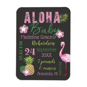 Aloha Baby Rosa & Grün Tropische Baby-Geburtsstati Magnet
