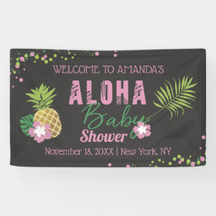 Aloha Baby Rosa Grüne Tropische Babyparty Willkomm Banner