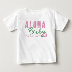 Aloha Baby Rosa und Grüne Tropische Blume Monogram T-shirt