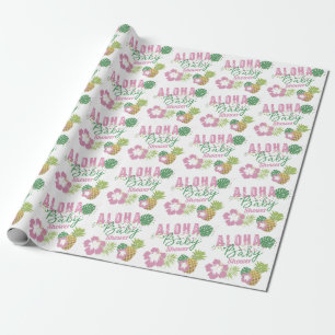 Aloha Baby Rosa und Grüne Tropische Mädchen-Baby-P Geschenkpapier