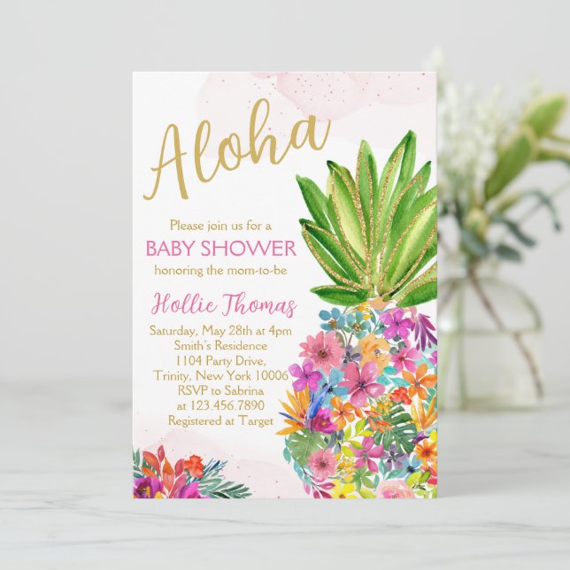 Aloha Baby Shower Einladung (Stehend Vorderseite)