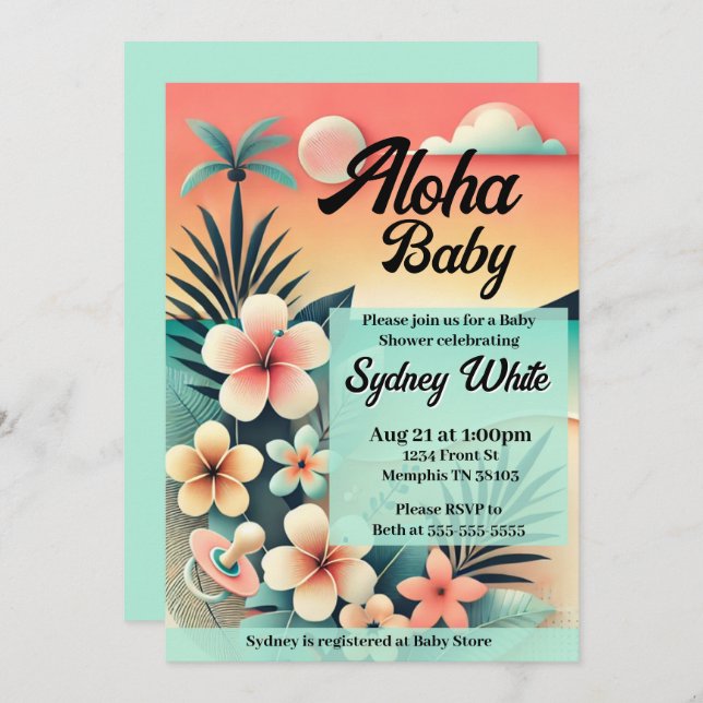 Aloha Baby Shower Einladung (Vorne/Hinten)
