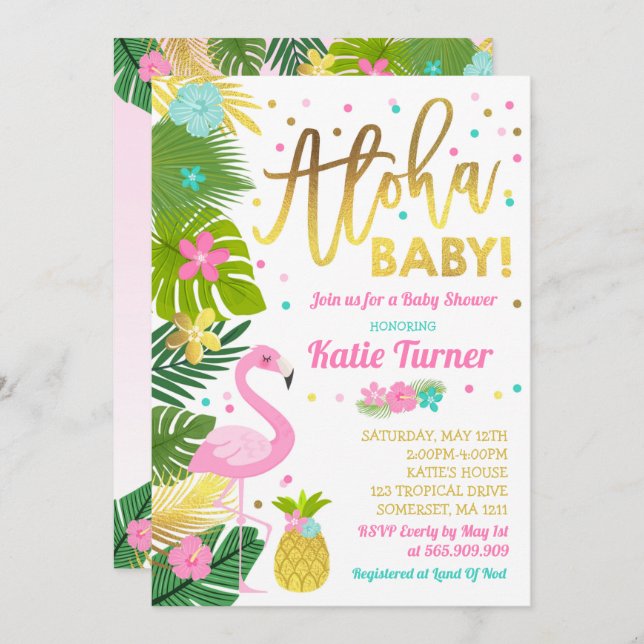 Aloha Baby Shower Einladung Tropical Baby Dusche (Vorne/Hinten)