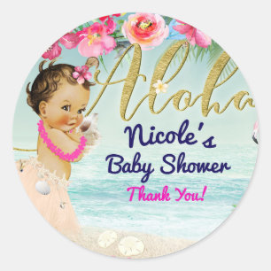 Aloha Baby Shower Hawaiian Retro Strand Party Gesc Runder Aufkleber