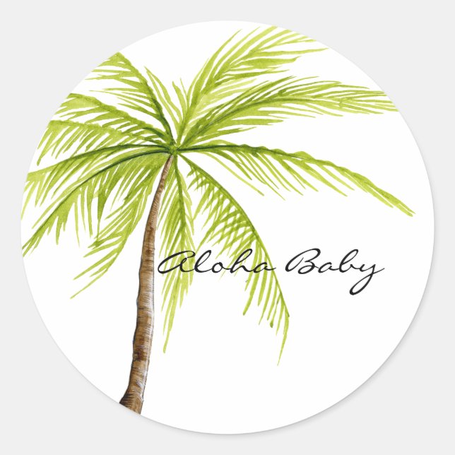 Aloha Baby Shower Palm Tree Island Beach Tropical Runder Aufkleber (Vorderseite)