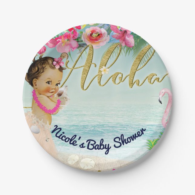 Aloha Baby Shower Retro Hawaiian Beach Party Pappteller (Vorderseite)