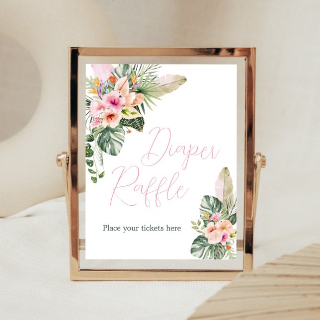 Aloha Baby Tropical Baby Dusche Windelwanne Poster (Luau Hawaiian Girl Baby Shower Diaper Raffle Sign)
