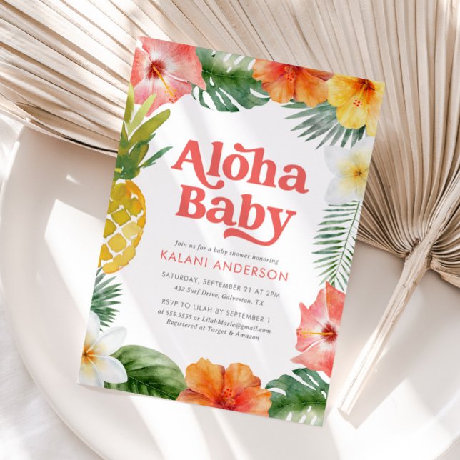 Aloha Baby Tropical Floral Baby Dusche Einladung (Von Creator hochgeladen)