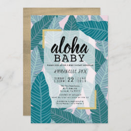"Aloha Baby" Tropische Blätter Pink Baby Dusche Einladung