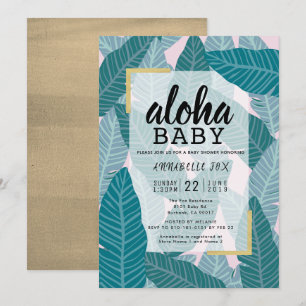 "Aloha Baby" Tropische Blätter Pink Baby Dusche Einladung