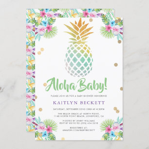 Aloha Baby! Wasserfarben Ananas Babydusche Einladung