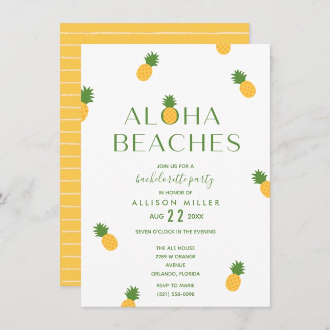 Aloha Beach Ananas Junggeselinnen-Abschied Einladung (Vorne/Hinten)