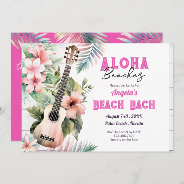 Aloha Beach Bachelorette Wochenende Einladung (Vorne/Hinten)