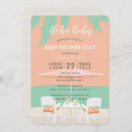 Aloha Beach Coral Pink Baby Dusche Einladung