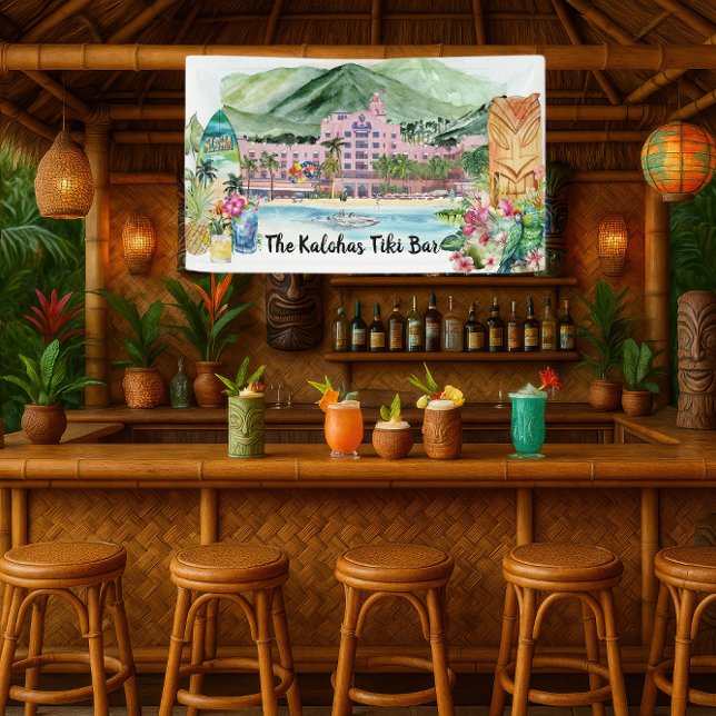 Aloha Beach | Personalisiert Tiki Bar Luau Party Banner (Von Creator hochgeladen)