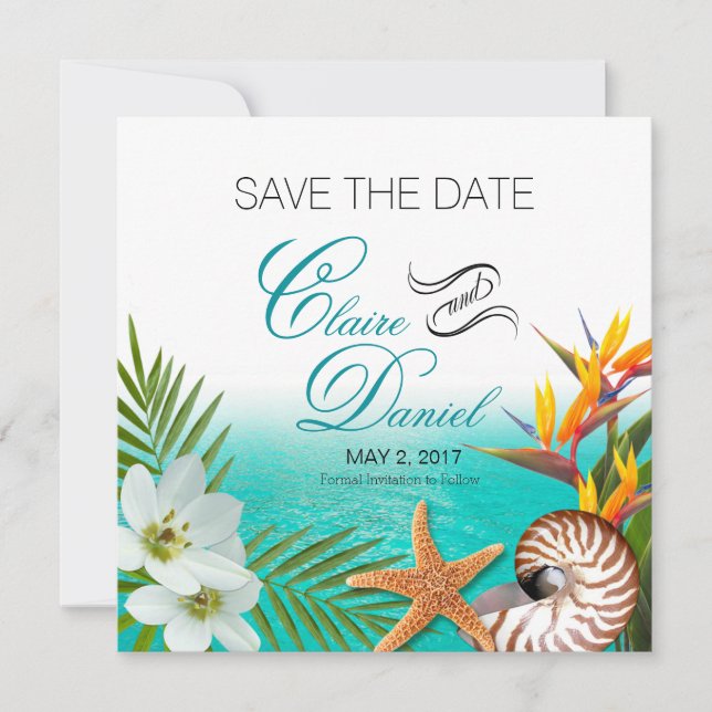 Aloha Beach Plumeria Frangipani Save the Date (Vorderseite)