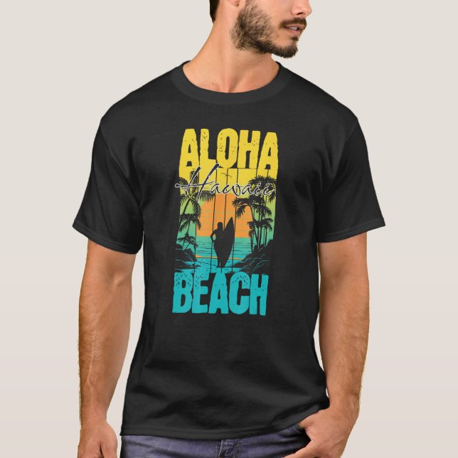 Aloha Beach Summer Sunset Surfer Silhouette Men Wo T-Shirt (Vorderseite)