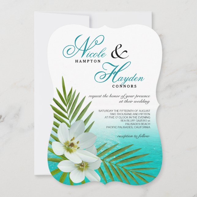 Aloha Beach Tropical Blume Hochzeit Einladung (Vorderseite)