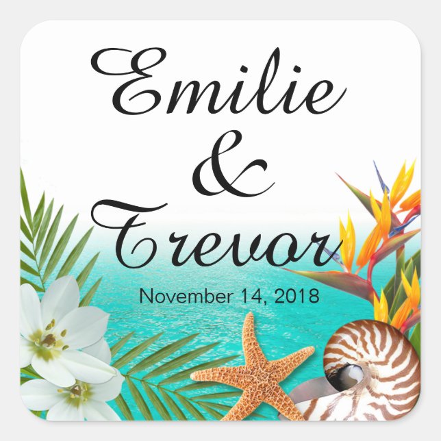 Aloha Beach Wedding Plumeria Frangipani Quadratischer Aufkleber (Vorderseite)
