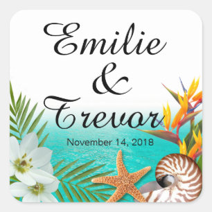 Aloha Beach Wedding Plumeria Frangipani Quadratischer Aufkleber