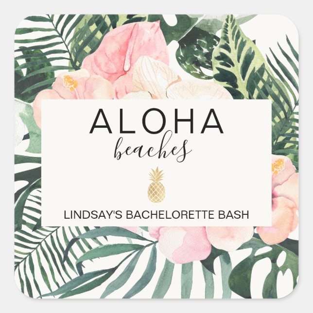 Aloha Beaches Bachelorette Quadratischer Aufkleber (Vorderseite)