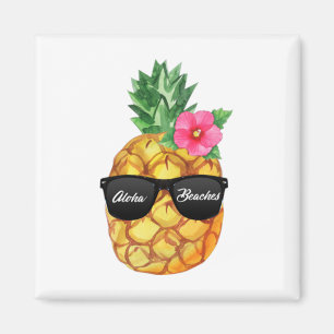 Aloha Beaches Funny Hawaiian Ananas mit Schatten Magnet