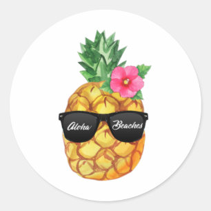 Aloha Beaches Funny Hawaiian Ananas mit Schatten Runder Aufkleber