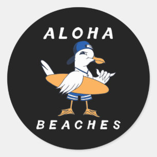 Aloha Beaches Funny Seagull Matching Family Beach Runder Aufkleber