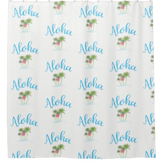 Aloha Beaches Hawaiianischer Sommer Weiß Duschvorhang (Vorderseite)
