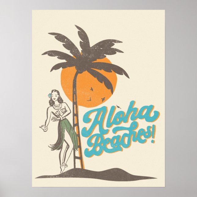Aloha Beaches Hula Girl Hawaii Hawaii Retro Poster (Vorne)