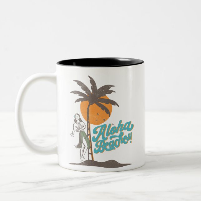 Aloha Beaches Hula Girl Hawaii Hawaii Retro Zweifarbige Tasse (Links)