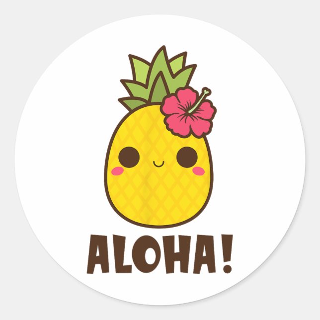 Aloha Beaches Kawaii Niedliche Ananas Hawaii Hawai Runder Aufkleber (Vorderseite)
