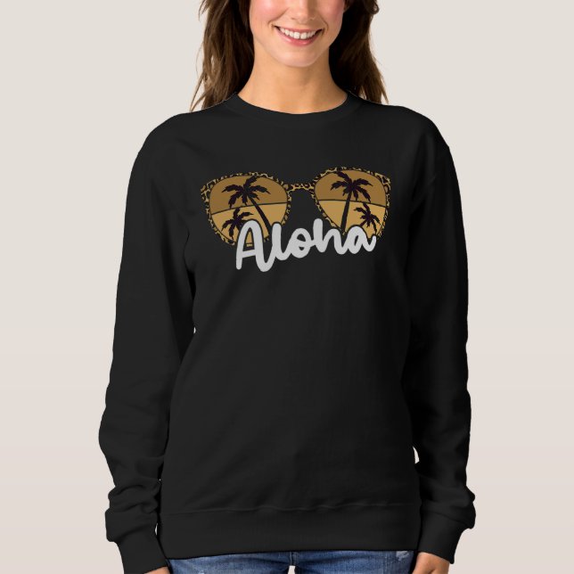 Aloha Beaches Leopard Pattern Sonnenbrille Palm Tr Sweatshirt (Vorderseite)