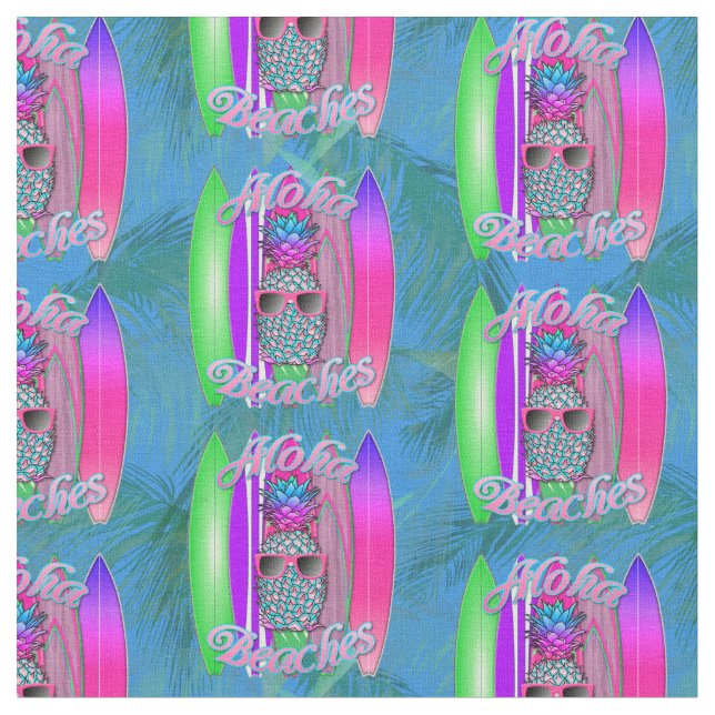 Aloha Beaches Sommer Surf Ananas Stoff (Nahaufnahme)