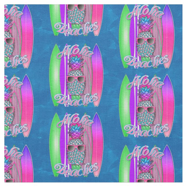 Aloha Beaches Sommersurfing Ananas Stoff (Nahaufnahme)