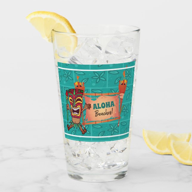 Aloha Beaches Tiki Torches Hawaiian Luau Bamboo  Glas (Vorderseite Ice)