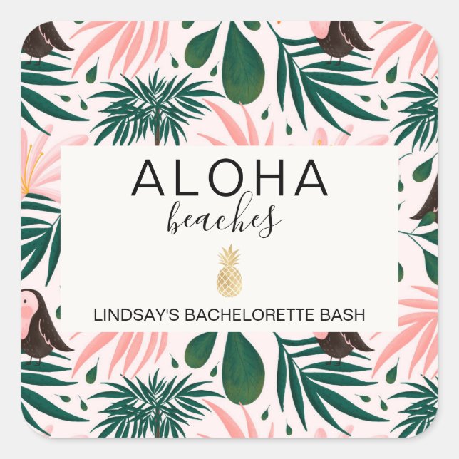 Aloha Beaches Tropical Bachelorette Quadratischer Aufkleber (Vorderseite)