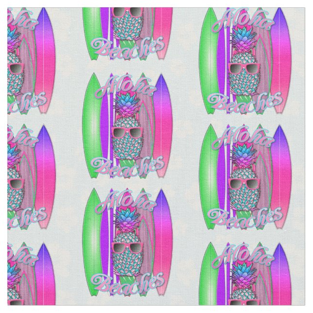 Aloha Beaches Tropical Surf Ananas Stoff (Nahaufnahme)