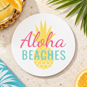 Aloha Beaches Tropical Yellow Pineape Runder Pappuntersetzer