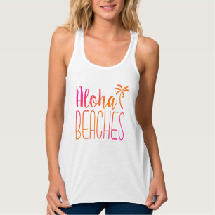 Aloha Beaches   Tropischer rosa und orangefarbener Tank Top